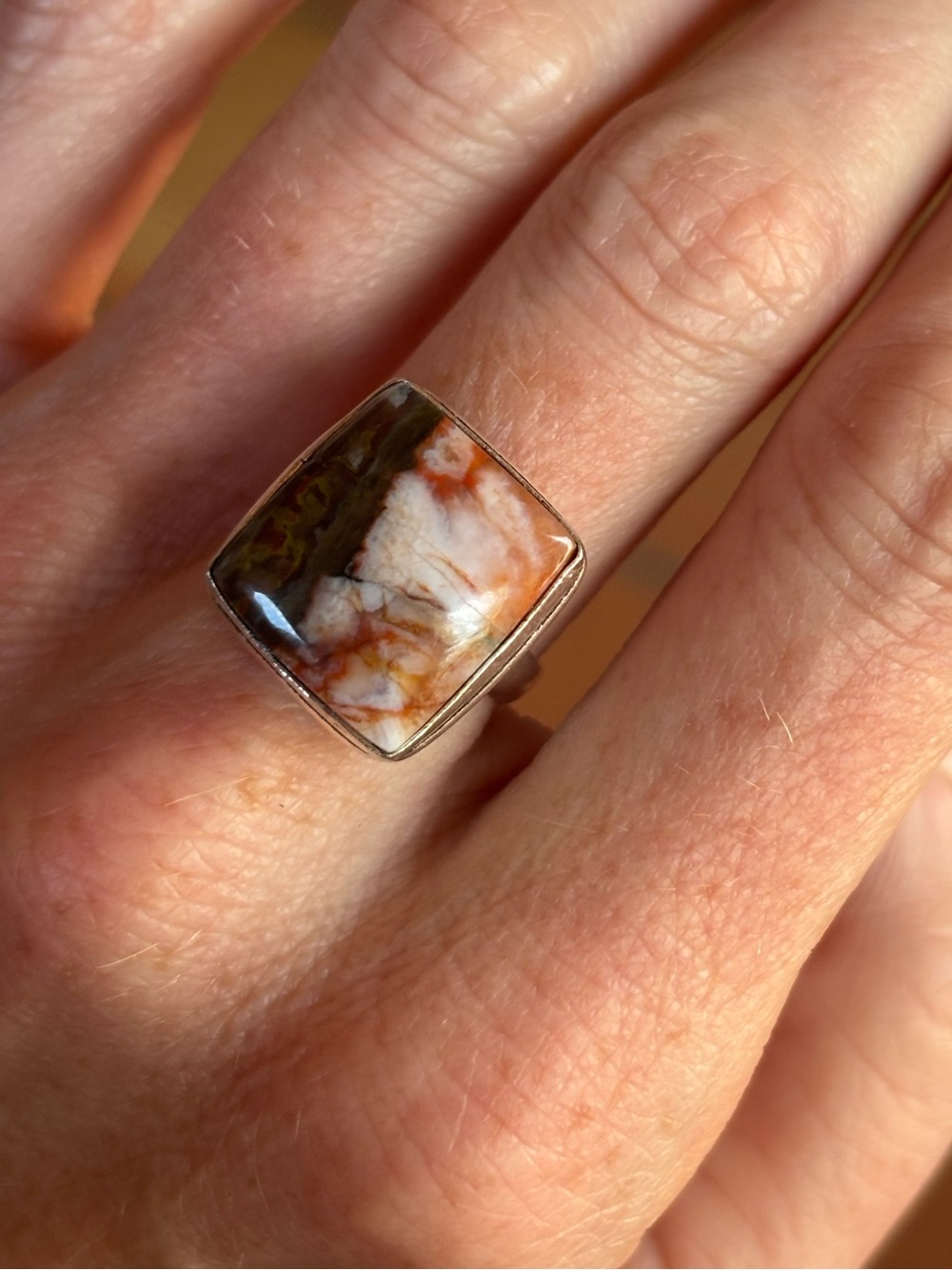 Natural West Texas Agate 925 Sterling Silver Crystal Ring – Size 7